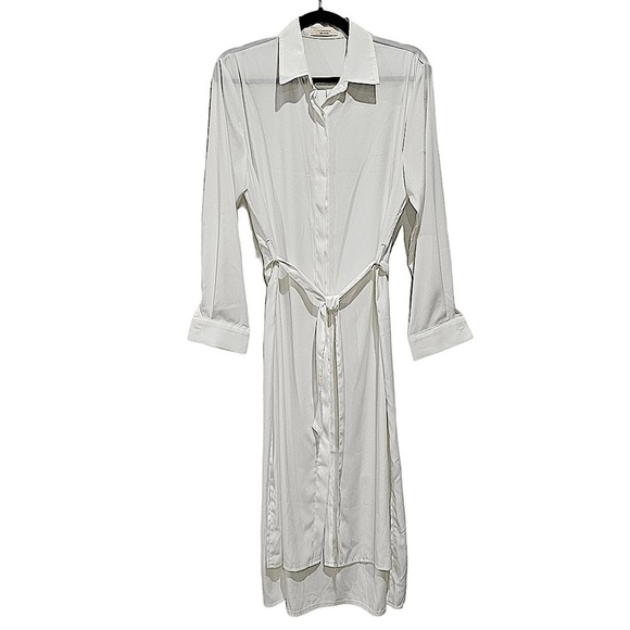 Kkamang White Hi Low Midi Shirt Dress Korean Fashion Size XL - Picture 1 of 8